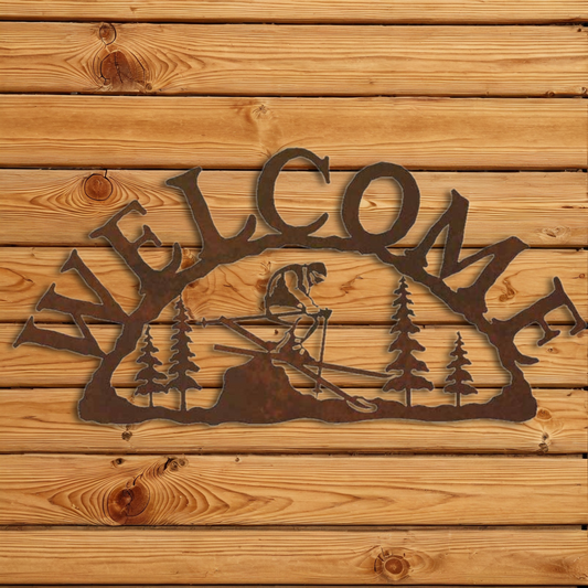 WE-9646 Skier Horizontal Welcome Sign