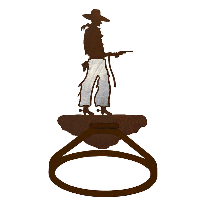 Pistol Cowboy Towel Ring Burnished