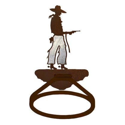 Pistol Cowboy Towel Ring Burnished