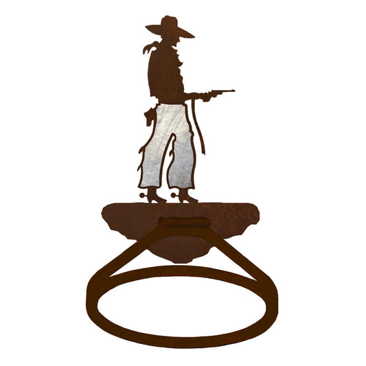 Pistol Cowboy Towel Ring Burnished