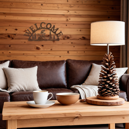 Skier Horizontal Welcome Sign