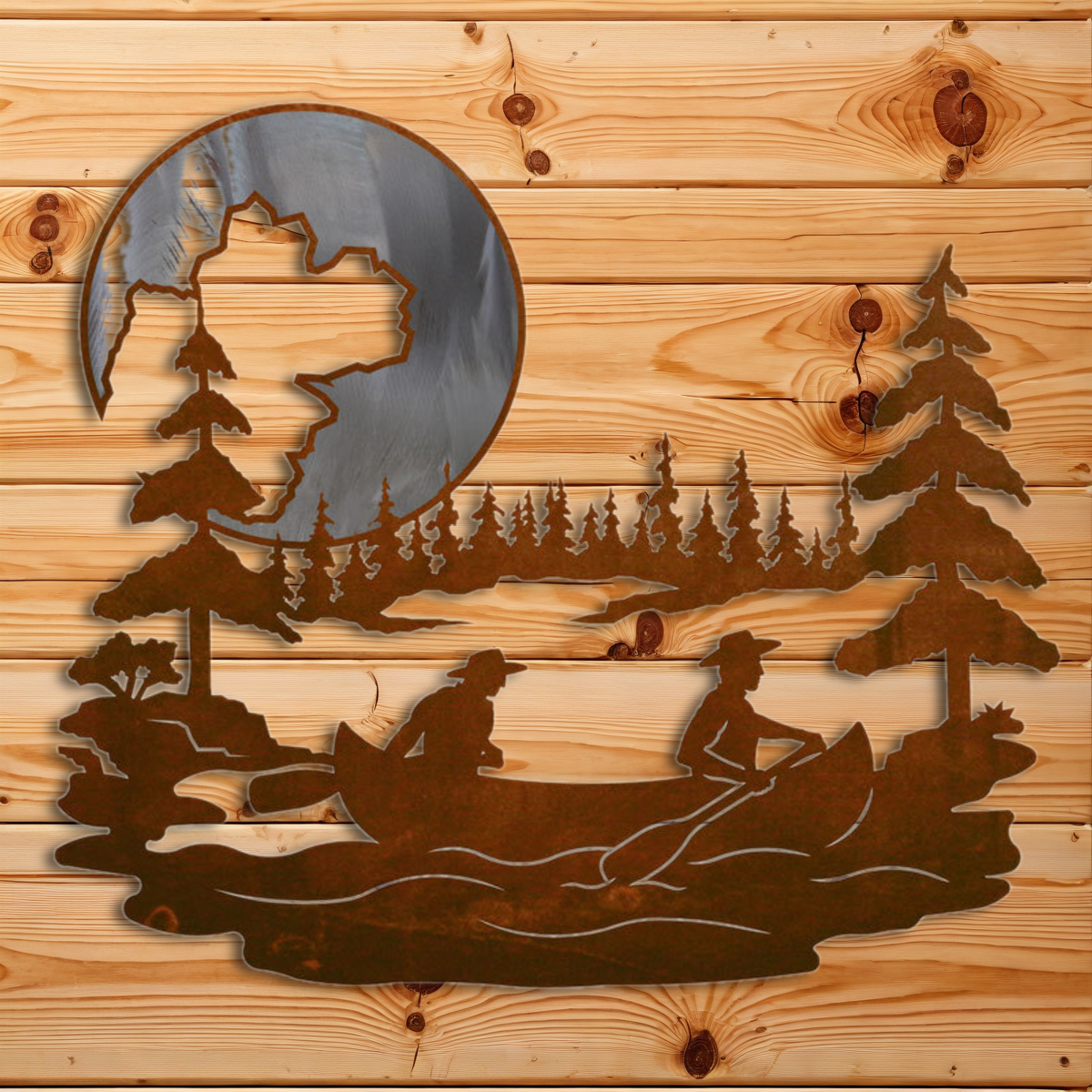 WA-3023 Canoers & Moon 20" Burnished Wall Art