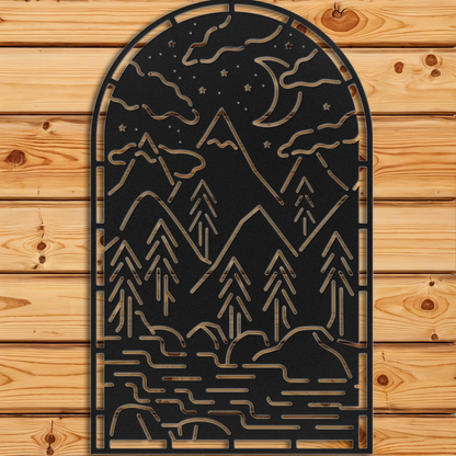 Night Mountain Window Arch Wall Art