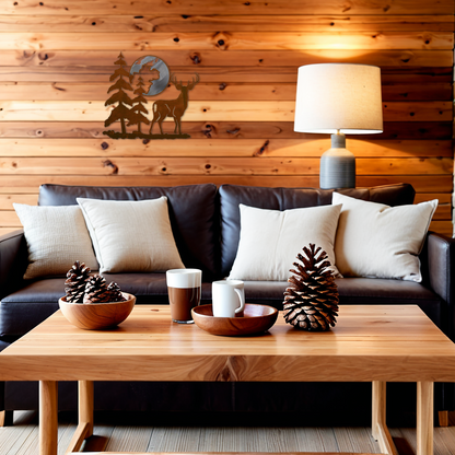 Deer & Moon 20" Burnished Wall Art