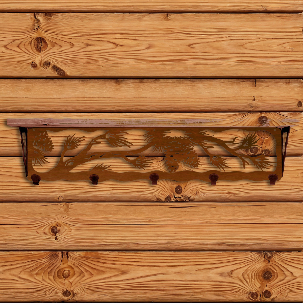 SW-4754 Pine Cone 34" Coat Hook Shelf