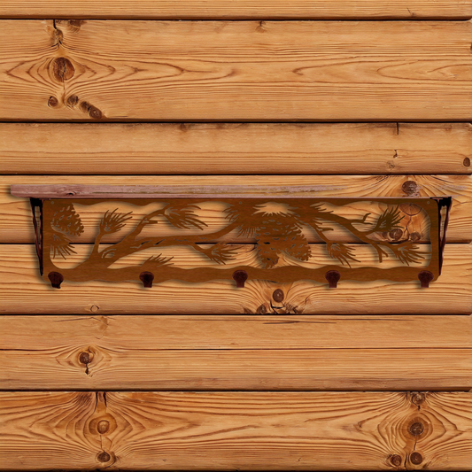 SW-4754 Pine Cone 34" Coat Hook Shelf
