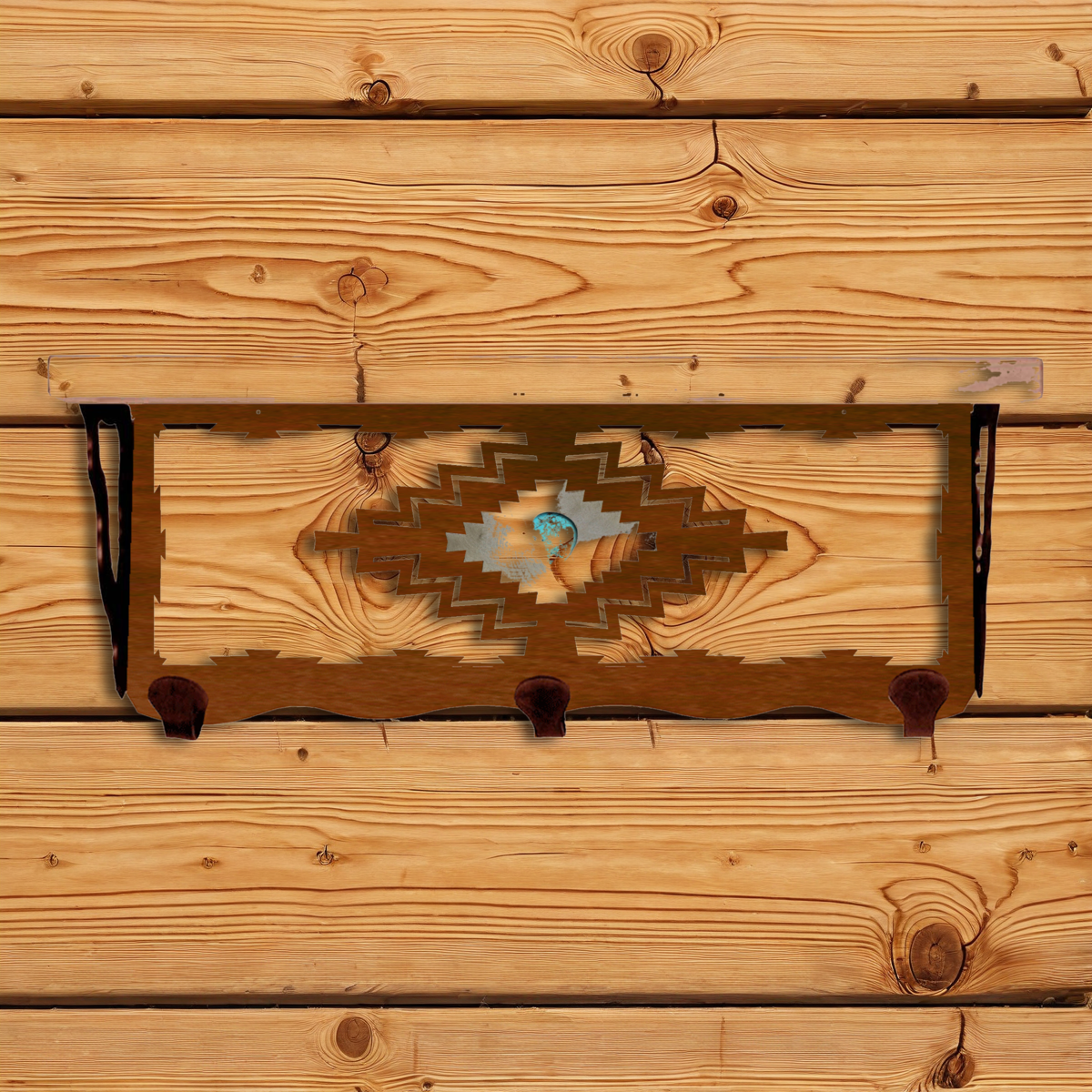 SW-3709 Desert Diamond/Turq Burnished 20" Coat Hook Shelf