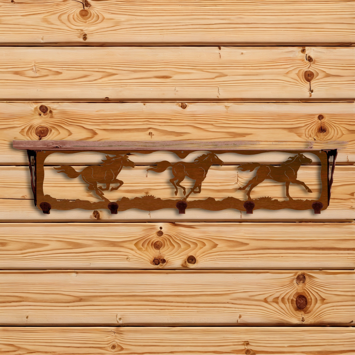 SW-4774 Horses 34" Coat Hook Shelf