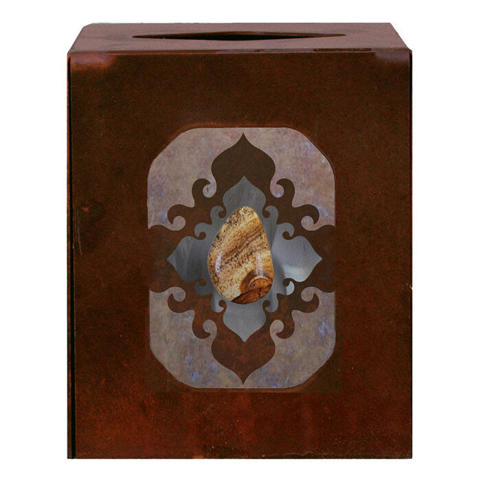 TC-9275 Burnished Stone with Picture Jasper Square Tissue Box Cover