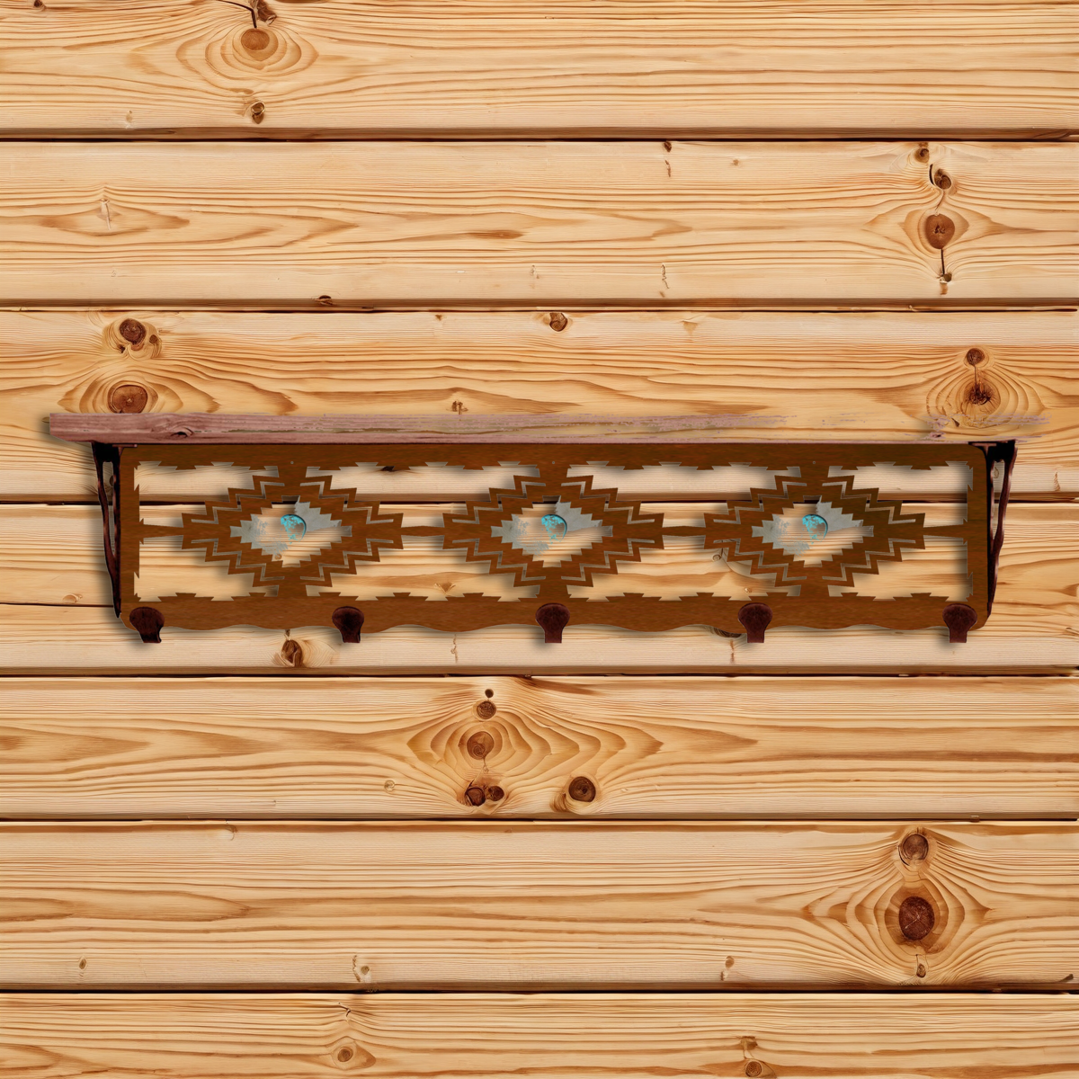 SW-4709 Desert Diamond/Turq Burnished 34" Coat Hook Shelf