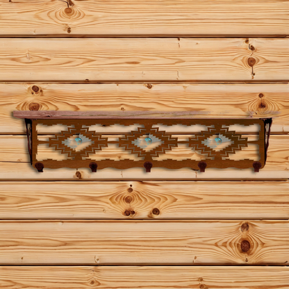 SW-4709 Desert Diamond/Turq Burnished 34" Coat Hook Shelf
