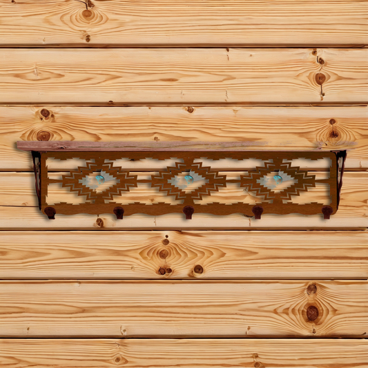 SW-4709 Desert Diamond/Turq Burnished 34" Coat Hook Shelf