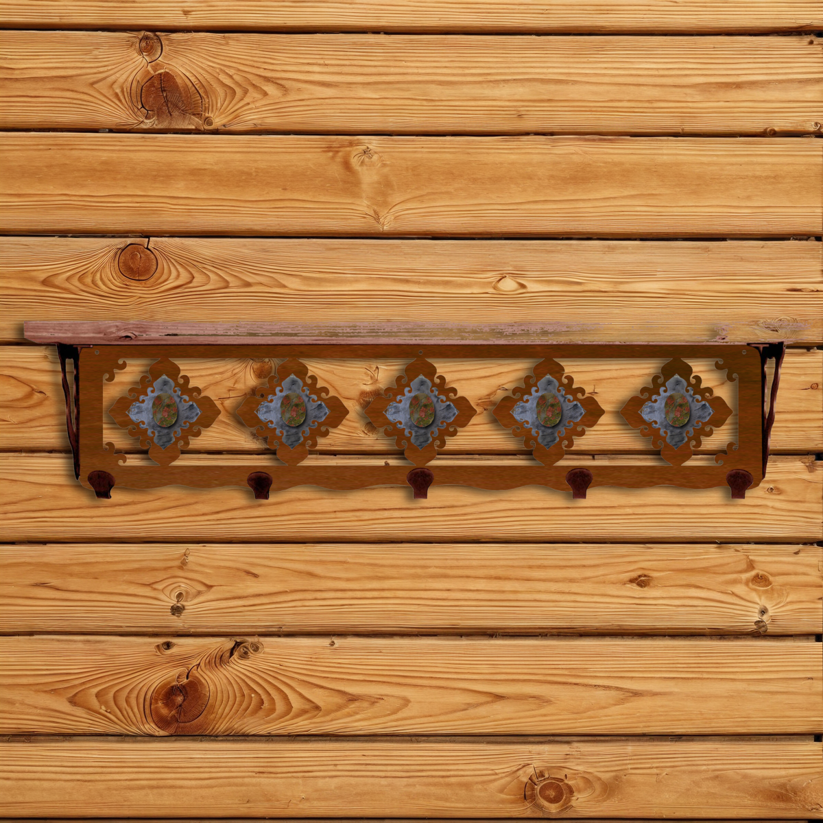 SW-4770 Unakite Stone 34" Coat Hook Shelf