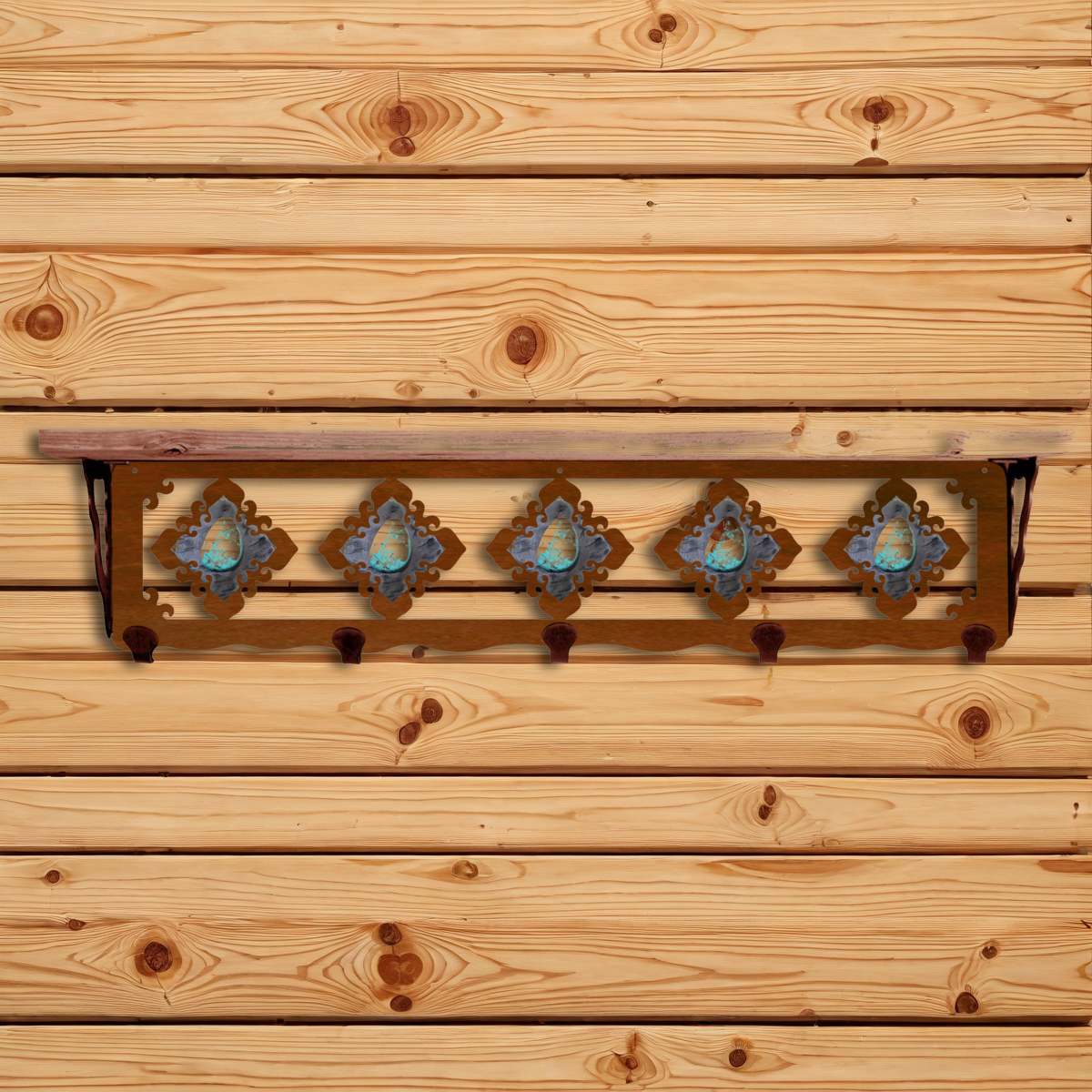 SW-4769 Turquoise Stone 34" Coat Hook Shelf