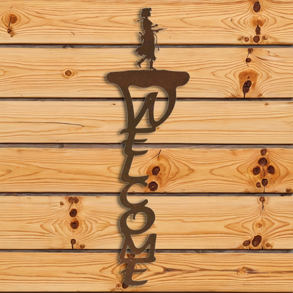WE-2080 Pistol Cowgirl Vertical Welcome Sign