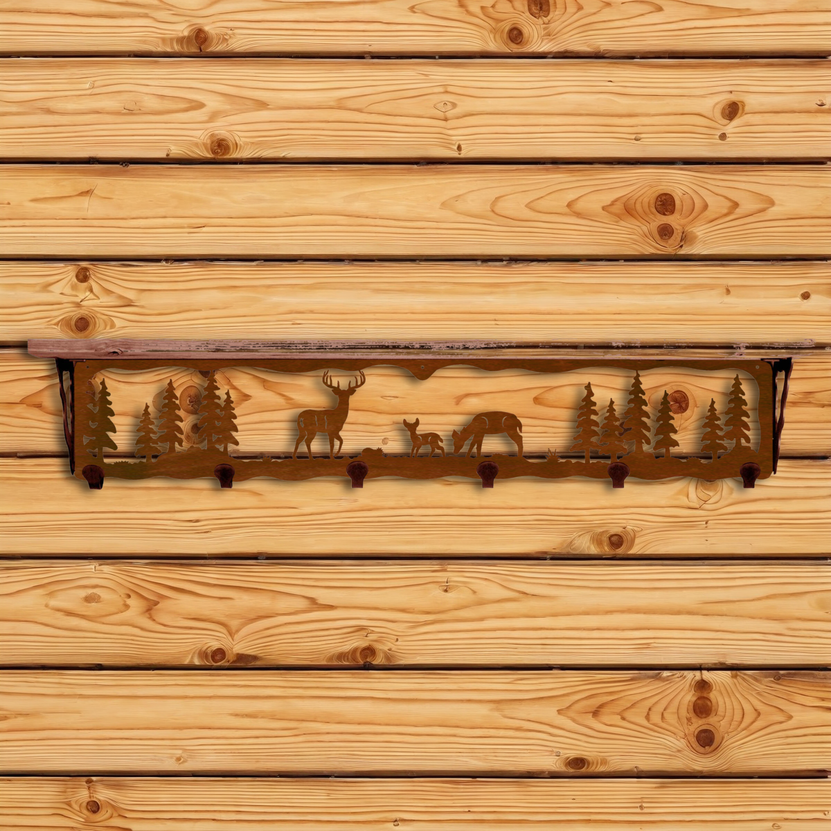 SW-5760 Deer Family 42" Coat Hook Shelf
