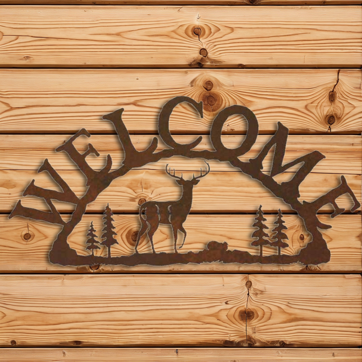 WE-9668 White Tail Deer Horizontal Welcome Sign