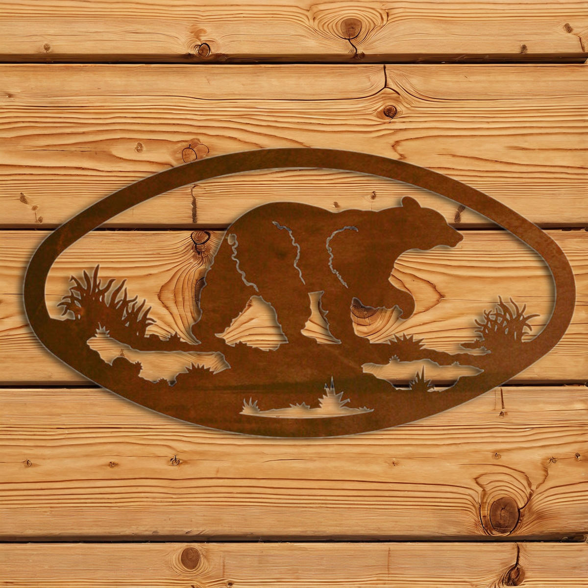 WA-73001 Black Bear Oval Wall Art Horizontal