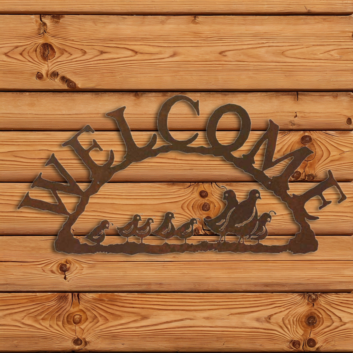 WE-9631 Quail Family Horizontal Welcome Sign