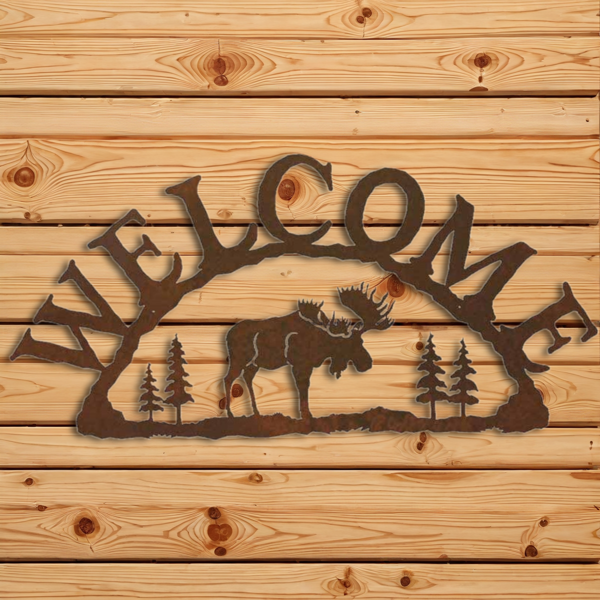 WE-9624 Moose Horizontal Welcome Sign
