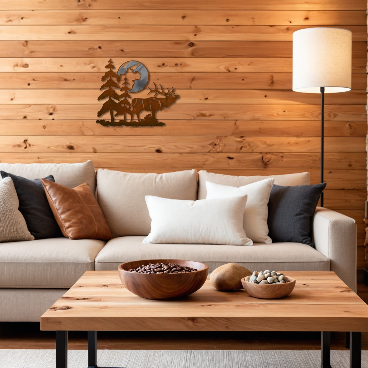 Elk & Moon 20" Burnished Wall Art