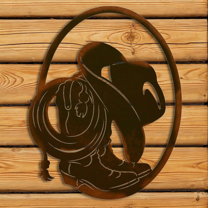 WA-72006 Boots and Hat Oval Wall Art - 26"