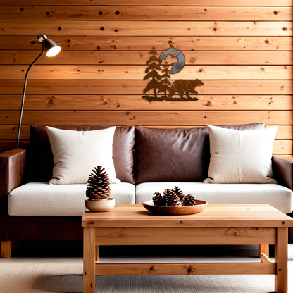 Bear & Moon 20" Burnished Wall Art