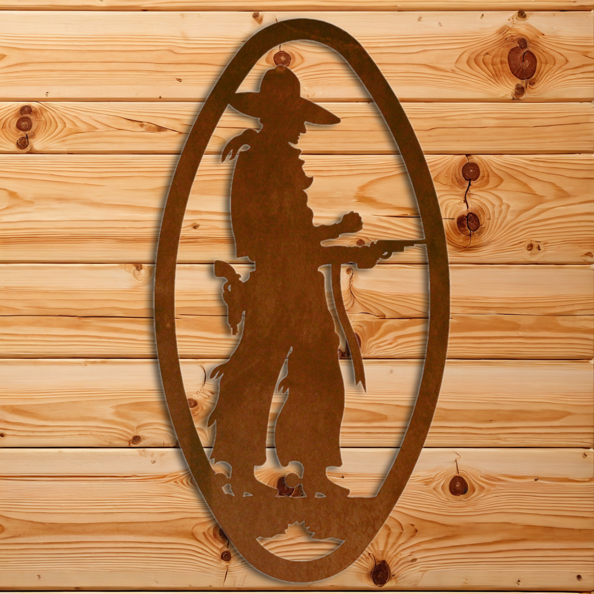 WA-72082 Pistol Cowboy Oval Vertical Wall Art