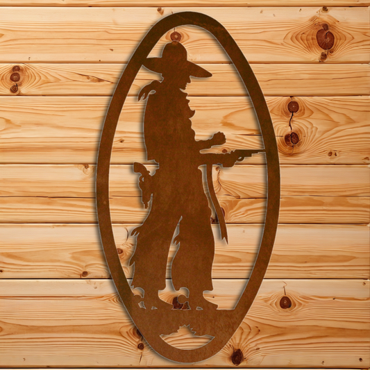 WA-72082 Pistol Cowboy Oval Vertical Wall Art