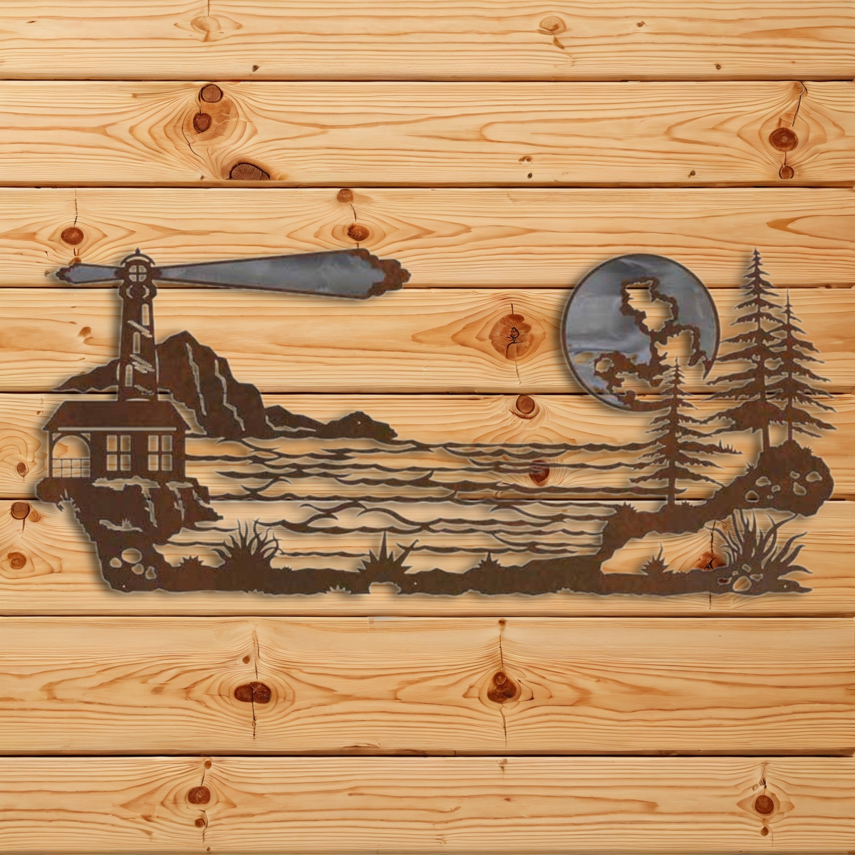 WAB-6055 Light House 57" Burnished Wall Art