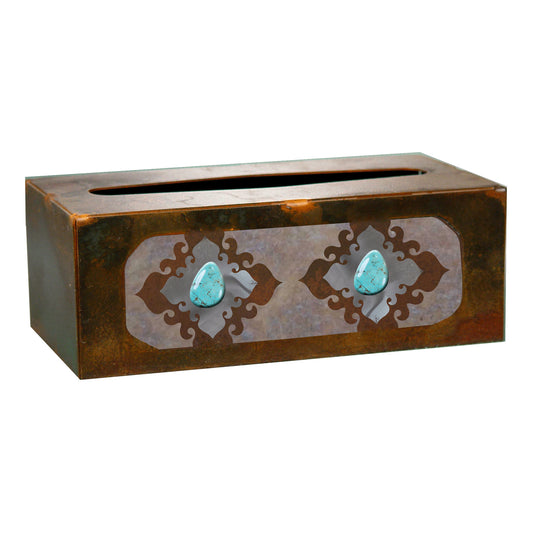 Burnished Stone with Turq Rectangle Tissue Box Cover
