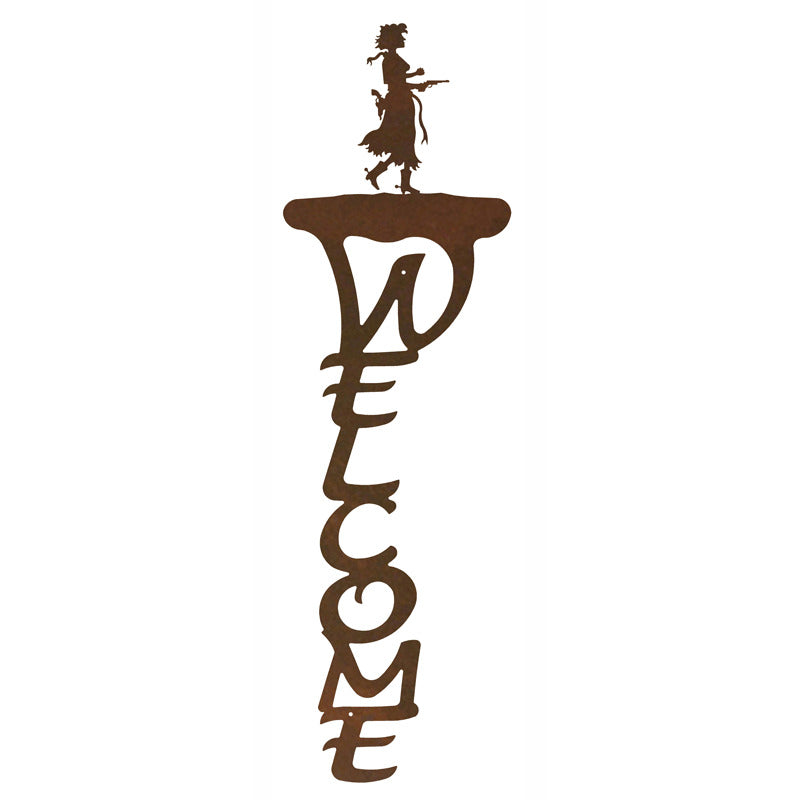 Pistol Cowgirl Vertical Welcome Sign