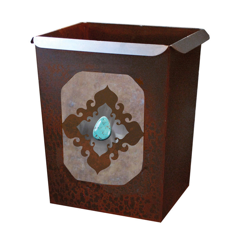 Burnished Stone with Turq Trash Bin