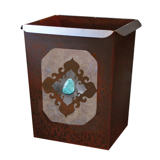 Burnished Stone with Turq Trash Bin