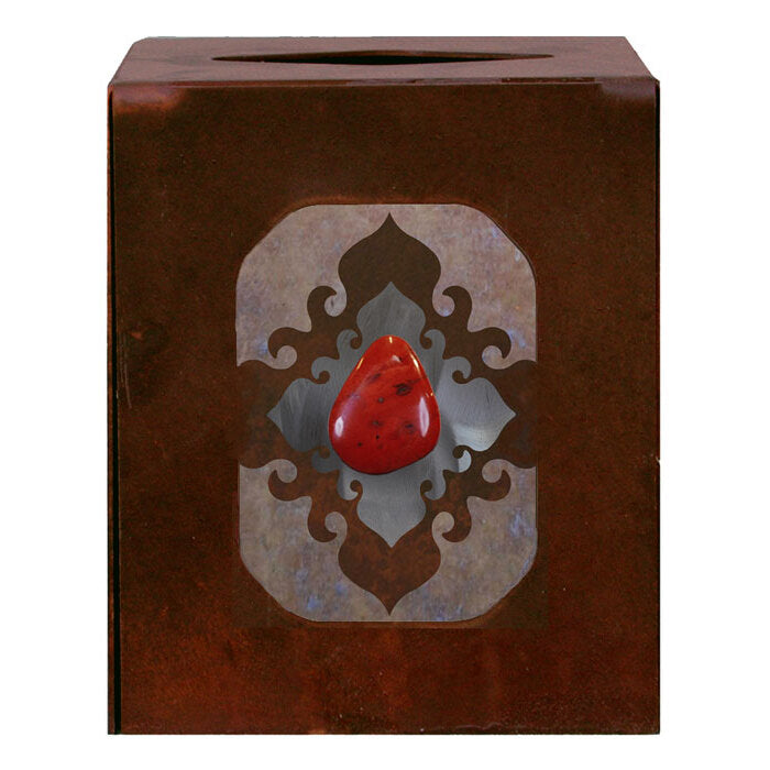 TC-9273 Burnished Stone with Red Jasper Square Tissue Box Cover