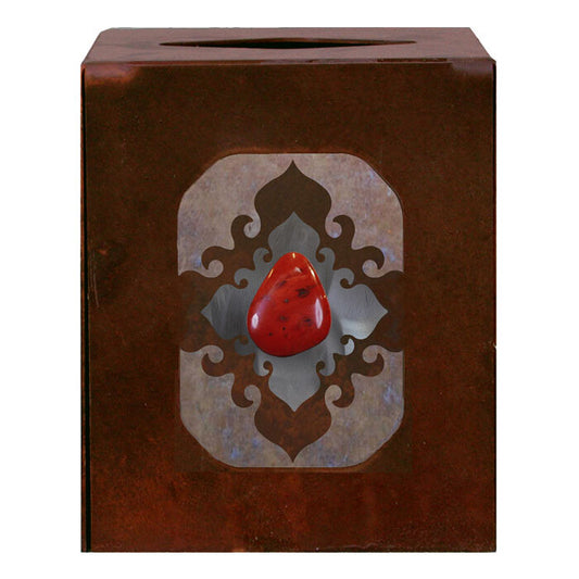 TC-9273 Burnished Stone with Red Jasper Square Tissue Box Cover