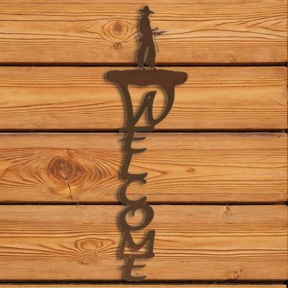 WE-2075 Pistol Cowboy Vertical Welcome Sign