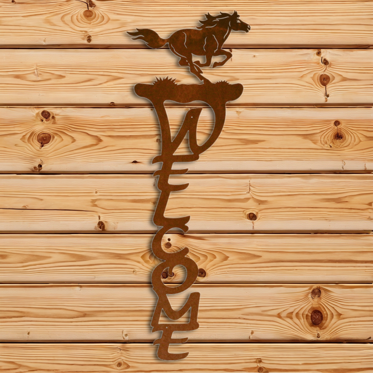 WE-2095 Wild Horse Vertical Welcome Sign