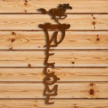 WE-2095 Wild Horse Vertical Welcome Sign