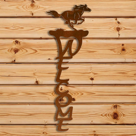 WE-2095 Wild Horse Vertical Welcome Sign