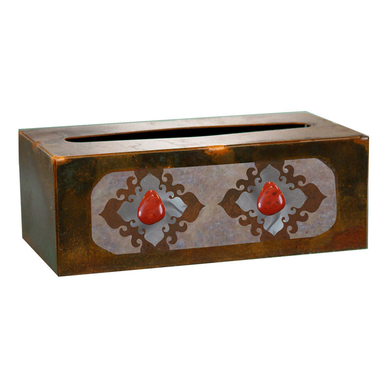 TC-9202 Burnished Stone with Red Jasper Rectangle Tissue Box Cover