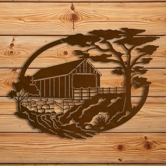 WA-73016 Cover Bridge Oval Wall Art Horizontal