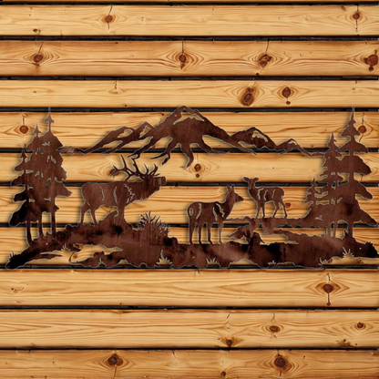 WA-6005 Elk Family Wall Art - 57"