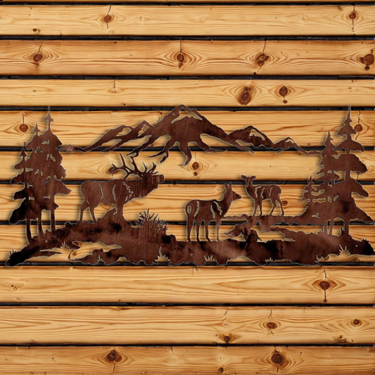 WA-6005 Elk Family Wall Art - 57"