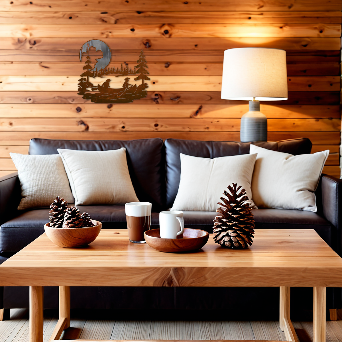 Canoers & Moon 20" Burnished Wall Art