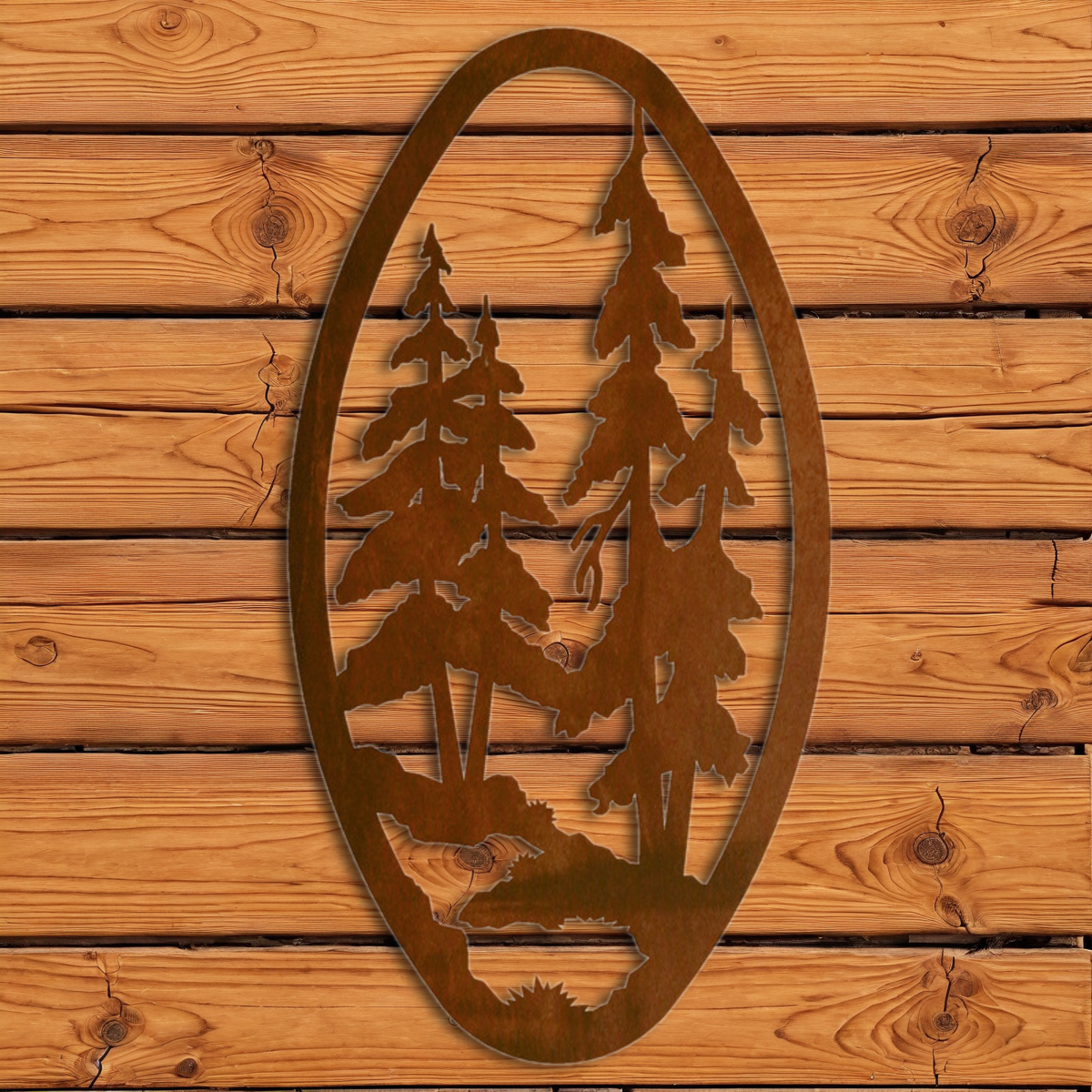 WA-72086 Pine Forest Oval Vertical Wall Art