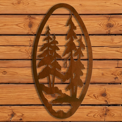 WA-72086 Pine Forest Oval Vertical Wall Art