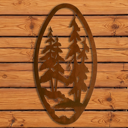WA-72086 Pine Forest Oval Vertical Wall Art