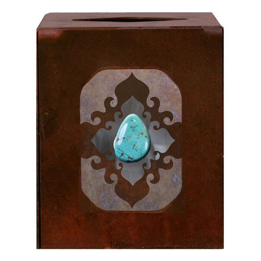 TC-9271 Burnished Stone with Turq Square Tissue Box Cover