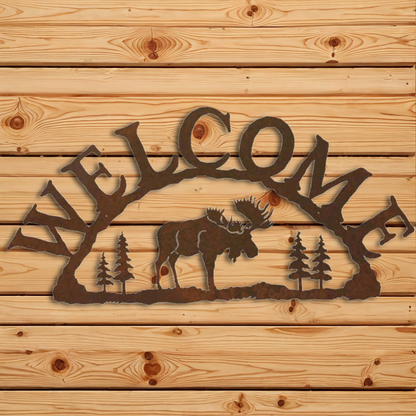 WE-9624 Moose Horizontal Welcome Sign